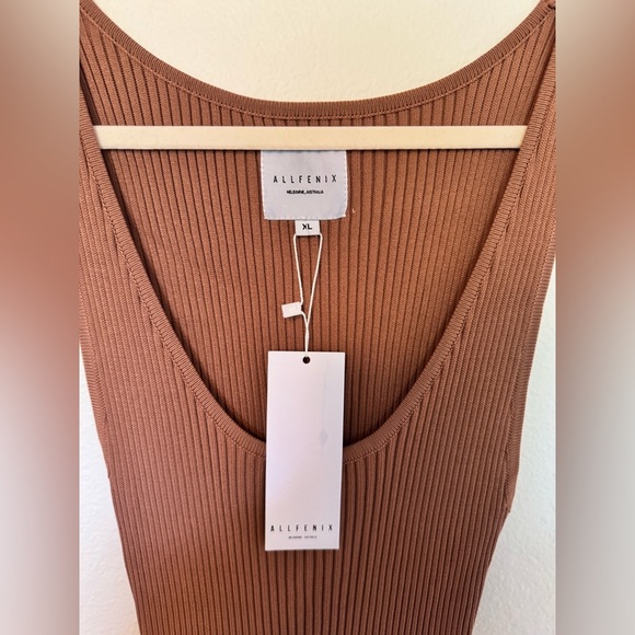 NEW All Fenix Ribbed Maxi Dress Mocha Brown Fitted Bodycon Anthro Size XL NWT - Picture 3 of 7